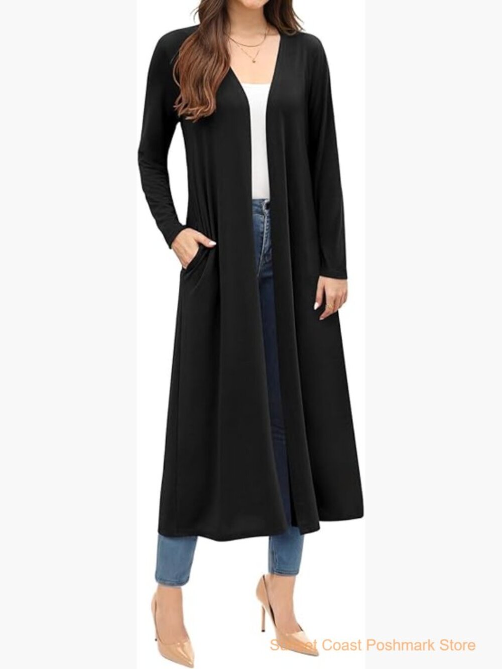 Floor Length Lightweight Cardigan with Pockets Open Front Duster